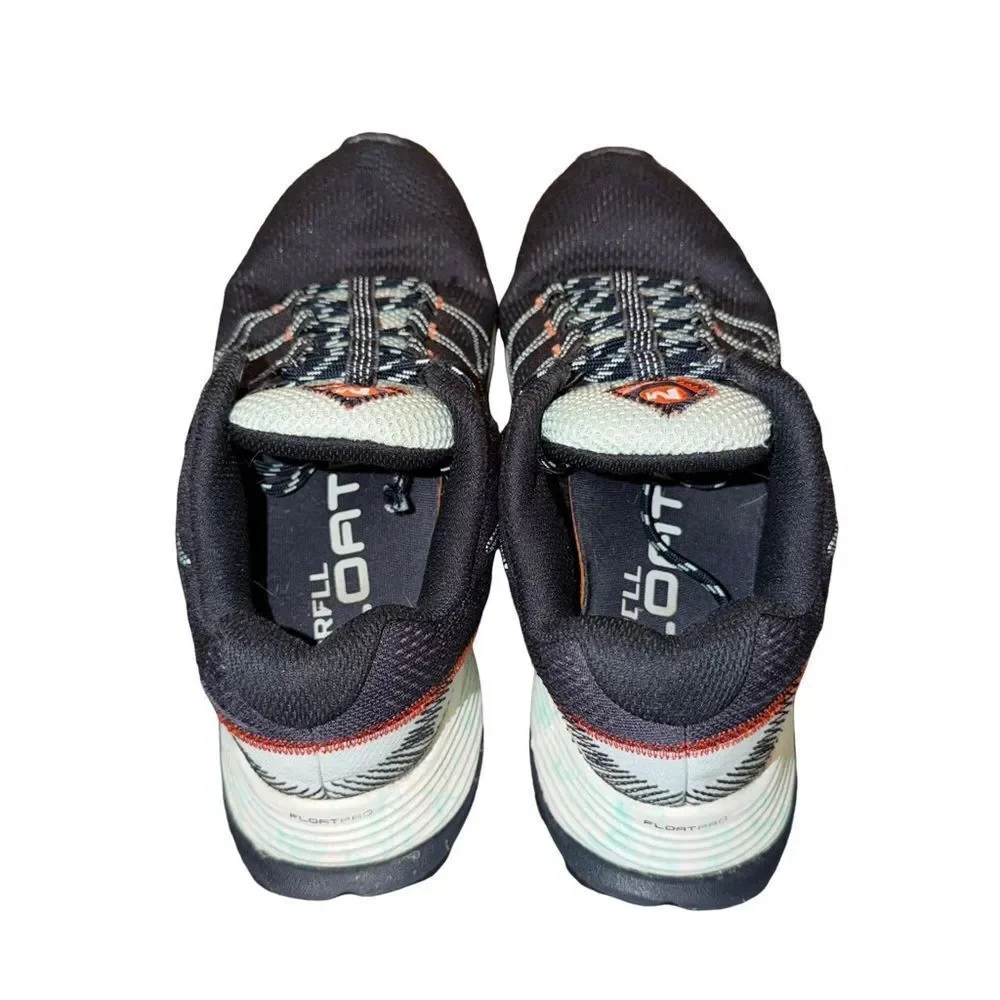 Merrell Women's Black and White Cushioned Trail Runner with Red Accent size 9